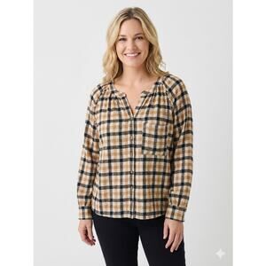 Pilcro Anthropologie Plaid Button Down Blouse XXL Ruffle Yellow Check EUC